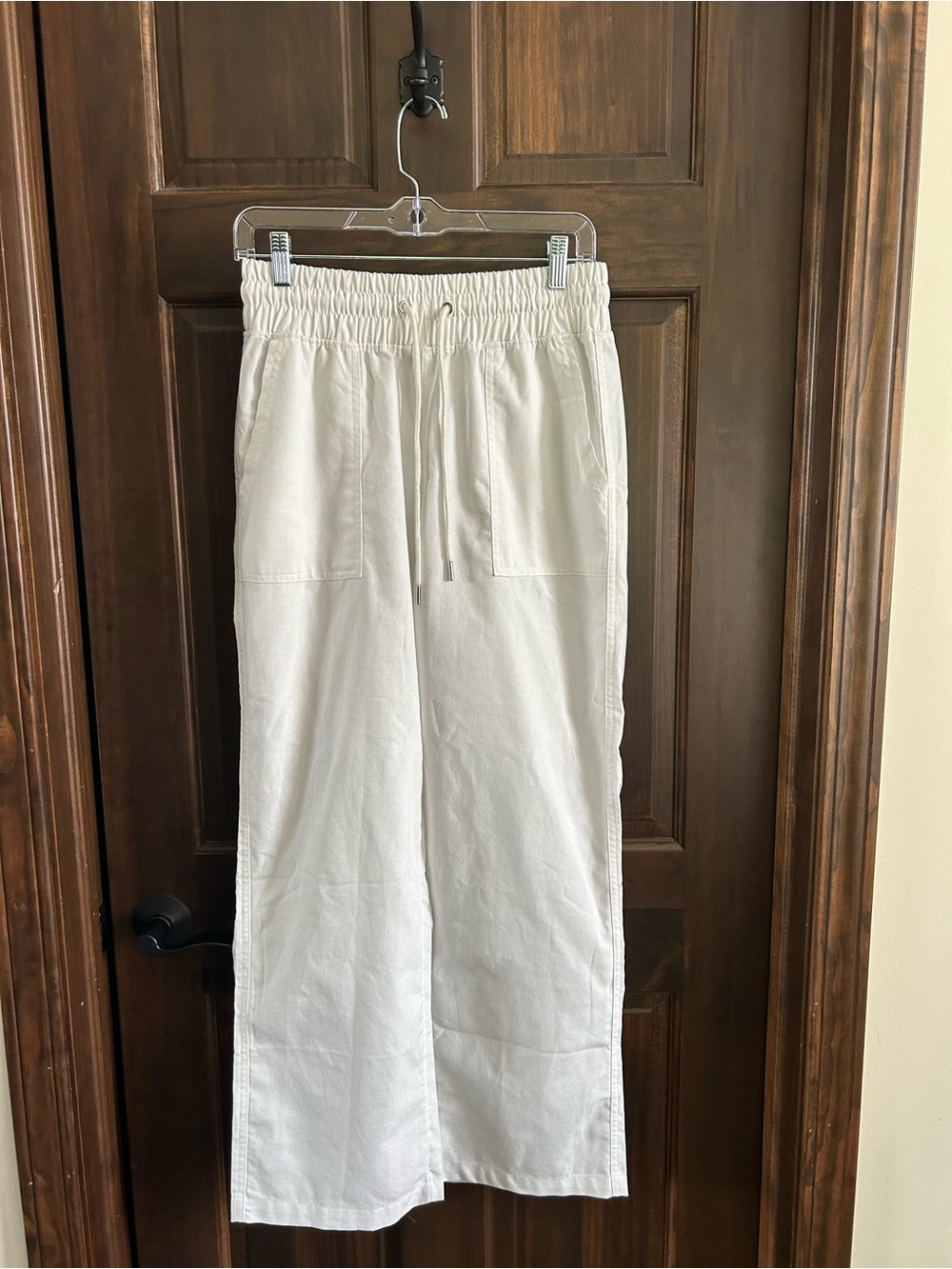 Wide-Leg Drawstring Linen-Blend Pants in
White
